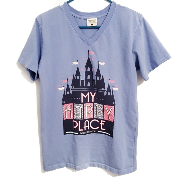 Jadelynn Brooke Tops - Jadelynn Brooke ‘My Happy Place’ Graphic Periwinkle V-Neck T-Shirt